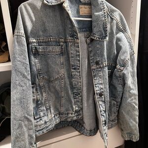 Oversized We The Free Light Wash Blue Denim Jacket